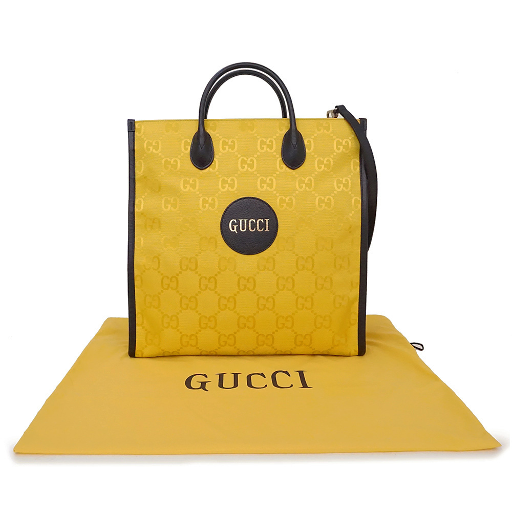 Gucci Beige the Grid Tote Shoulder Handbag GG Leather Yellow Black - Picture 3 of 10
